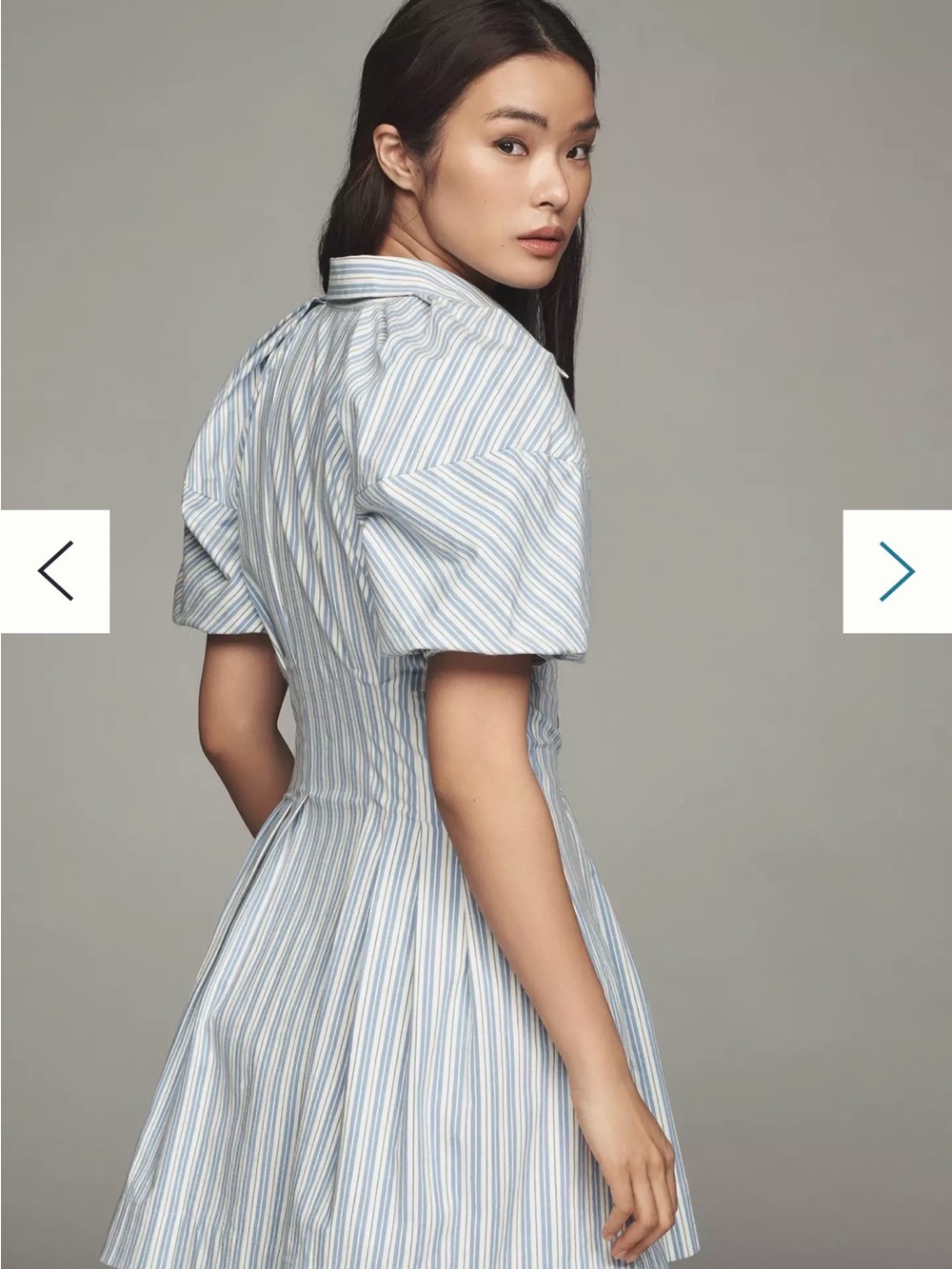 By Anthropologie Puff-Sleeve Mini Shirt Dress Blue and White Stripe Size XS - Picture 4 of 9
